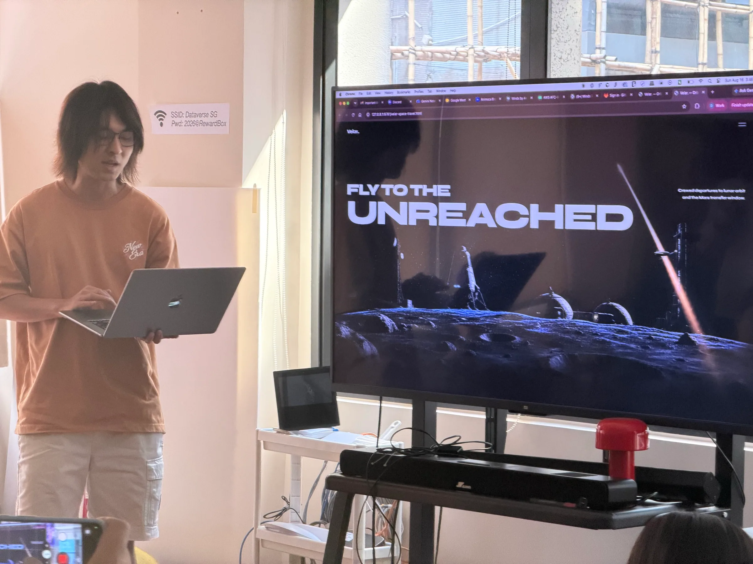 A participant presenting an immersive web experience during the Open Design Hong Kong workshop.